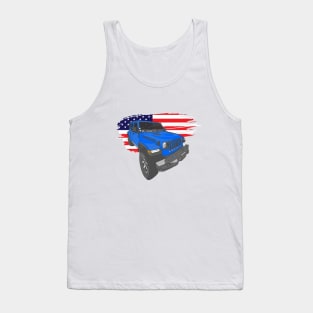 Jeep Wrangler with American Flag - Blue Tank Top